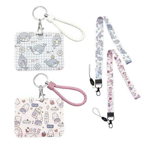 2 Stück Lanyard und Ausweishalter mit Abnehmbare Hals Lanyard Strap Ausweishülle mit Band Studentenausweis Lanyard Kartenhülle Schlüsselanhänger Scheckkartenhülle für Kreditkarten,Buskartem,Kinder von Guidre