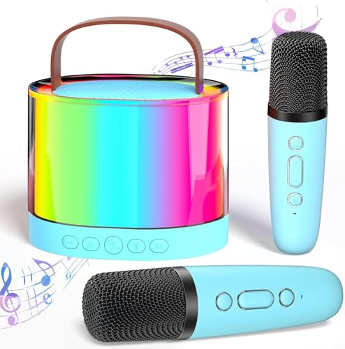Karaoke Maschine Kinder,Mini Karaoke Maschine mit 2 Mikrofonen, Tragbarer Bluetooth-Lautsprecher mit Stimmeffekten & LED-Lichtern, Geschenke Spielzeug für Mädchen und Jungen (Blue) von Guidre