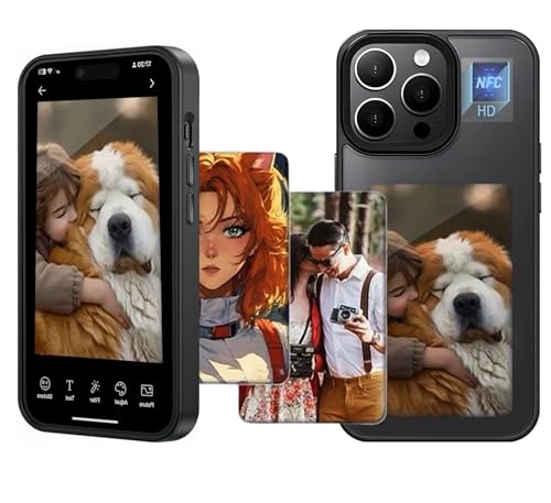 Smart Ink Phone Case für iPhone,2024 Upgrade(HD) AI Phone Case,Personalisierte Hülle,NFC Übertragung unterstützt DIY Bild/Foto/Textanzeige auf der Telefonhülle (Schwarz, für iPhone 14 pro max) von Guidre