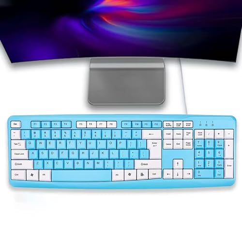 Guiheng Kabelgebundene Tastatur, Tastatur mit Ziffernblock, Silent-Touch-Chiclet-Tastatur (Blau + Weiß) von Guiheng