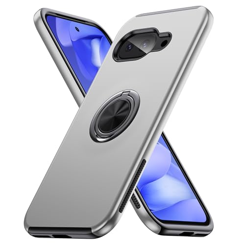 Guisessy für Google Pixel 9A Hülle, Handyhülle Google Pixel 9A, [Eingebetteter Ständer] [Militärgrad] Unzerstörbar Mehrschichtig Schutzstoßstange Schutzhülle - Silber von Guisessy