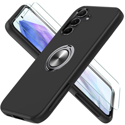Guisessy für Samsung Galaxy A55 5G Hülle mit 2 Stück Schutzfolie, [Eingebetteter Ständer] [Militärgrad] Unzerstörbar Mehrschichtig Schutzstoß Handyhülle für Samsung A55 5G - Schwarz von Guisessy