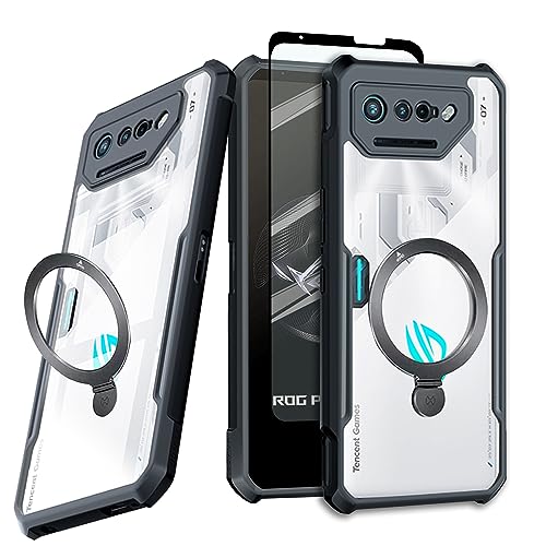 Guizzcg Schutzhülle für ASUS ROG Phone 7/7 Pro 5G / 7 Ultimate Hülle mit Ringständer, weicher TPU-Stoßfänger + Acryl-Rückseite, Militärqualität Fallschutz, Ständer Schwarz von Guizzcg