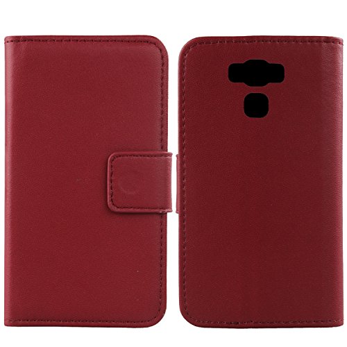 Gukas Design Echt Leder Tasche Für ASUS Zenfone 3 Max ZC553KL 5.5" Hülle Lederhülle Handyhülle Handy Flip Brieftasche mit Kartenfächer Schutz Protektiv Genuine Premium Case Cover Etui Skin (Dark Rot) von Gukas