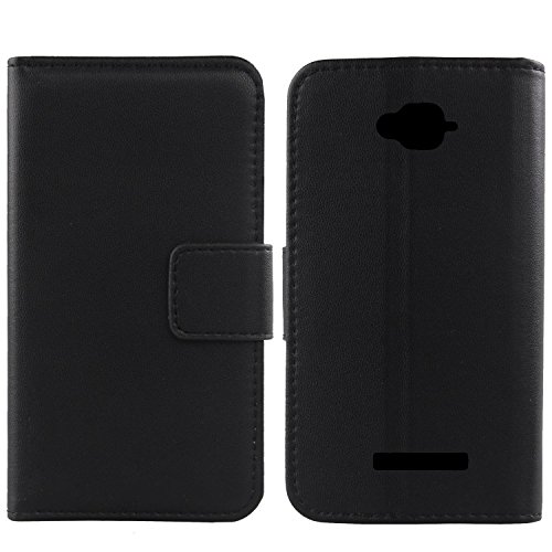 Gukas Design Echt Leder Tasche Für Alcatel One Touch Pop C7 7041D Hülle Handy Flip Brieftasche mit Kartenfächer Schutz Protektiv Genuine Premium Case Cover Etui Skin Shell (Schwarz) von Gukas