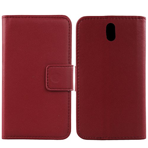 Gukas Design Echt Leder Tasche Für Cubot HAFURY UMAX 2017 6" Hülle Lederhülle Handyhülle Handy Flip Brieftasche mit Kartenfächer Schutz Protektiv Genuine Premium Case Cover Etui Skin (Dark Rot) von Gukas