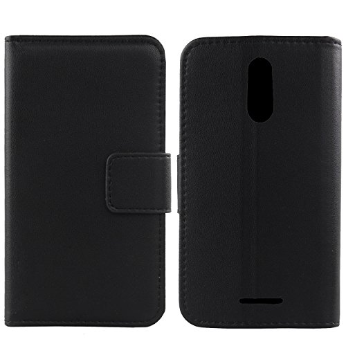 Gukas Design Echt Leder Tasche Für Gigaset GS160 5" Hülle Lederhülle Handyhülle Handy Flip Brieftasche mit Kartenfächer Schutz Protektiv Genuine Premium Case Cover Etui Skin (Schwarz) von Gukas