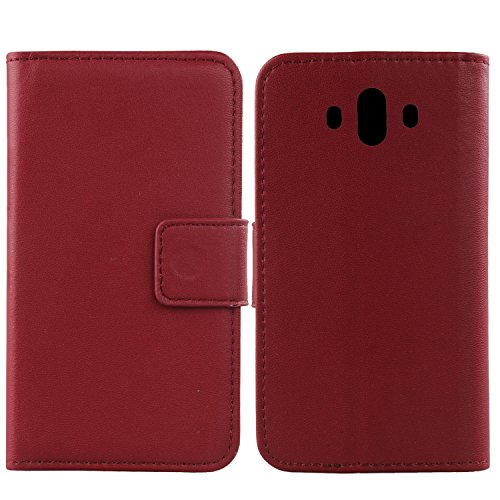Gukas Design Echt Leder Tasche Für Huawei Mate 10 ALP-L29 5.9" Hülle Lederhülle Handyhülle Handy Flip Brieftasche mit Kartenfächer Schutz Protektiv Genuine Premium Case Cover Etui Skin (Dark Rot) von Gukas