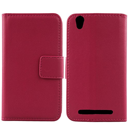 Gukas Design Echt Leder Tasche Für MEDION Life E4504 MD 99537 4.5" Hülle Lederhülle Handyhülle Handy Flip Brieftasche mit Karten Slots Schutz Protektiv Genuine Premium Case Cover Etui Skin (Rosa) von Gukas