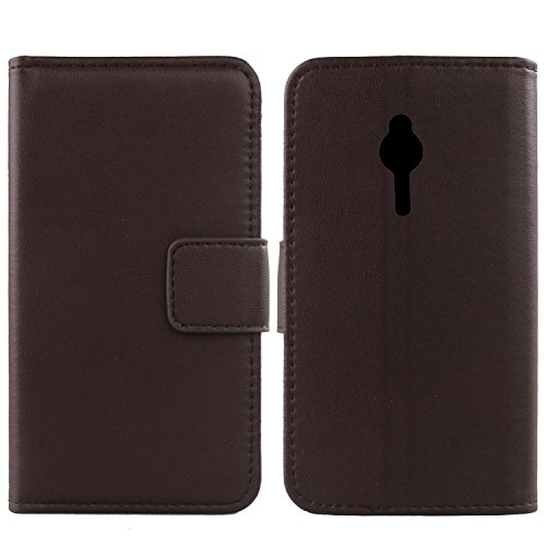 Gukas Design Echt Leder Tasche Für Nokia Lumia 230 2.8" Hülle Lederhülle Handyhülle Handy Flip Brieftasche mit Kartenfächer Schutz Protektiv Genuine Premium Case Cover Etui Skin (Dark Braun) von Gukas