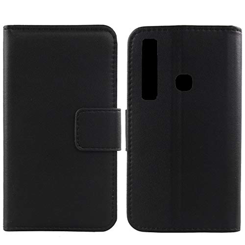 Gukas Design Echt Leder Tasche Für Samsung Galaxy A9 2018 A920 / A9S Hülle Lederhülle Handyhülle Handy Flip Brieftasche mit Kartenfächer Schutz Protektiv Genuine Premium Case Cover Etui Skin (Schwarz) von Gukas