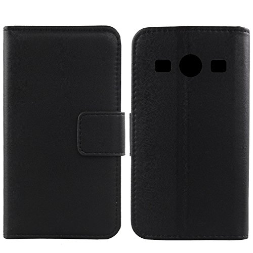 Gukas Design Echt Leder Tasche Für Samsung Galaxy Xcover 2 S7710 Hülle Handy Flip Brieftasche mit Kartenfächer Schutz Protektiv Genuine Premium Case Cover Etui Skin (Schwarz) von Gukas