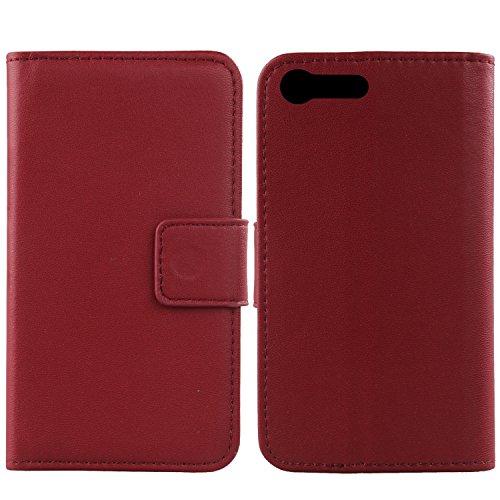 Gukas Design Echt Leder Tasche Für Sony Xperia X Compact F5321 4.6" Hülle Lederhülle Handyhülle Handy Flip Brieftasche mit Kartenfächer Schutz Protektiv Genuine Premium Case Cover Etui Skin (Dark Rot) von Gukas