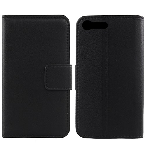 Gukas Design Echt Leder Tasche Für Sony Xperia X Compact F5321 4.6" Hülle Lederhülle Handyhülle Handy Flip Brieftasche mit Kartenfächer Schutz Protektiv Genuine Premium Case Cover Etui Skin (Schwarz) von Gukas