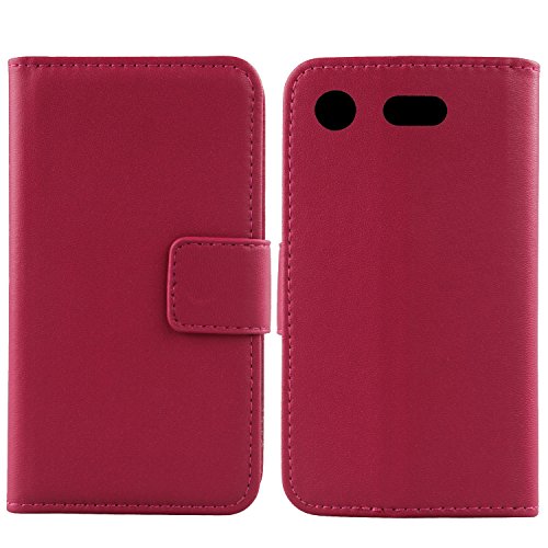 Gukas Design Echt Leder Tasche Für Sony Xperia XZ1 Compact Hülle Lederhülle Handyhülle Handy Flip Brieftasche mit Kartenfächer Schutz Protektiv Genuine Premium Case Cover Etui Skin (Rosa) von Gukas