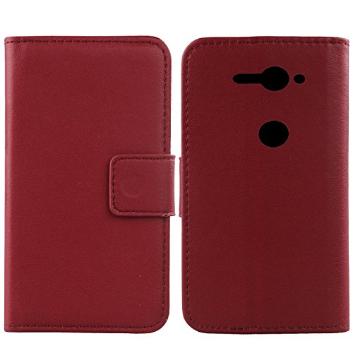 Gukas Design Echt Leder Tasche Für Sony Xperia XZ2 Compact Hülle Lederhülle Handyhülle Handy Flip Brieftasche mit Kartenfächer Schutz Protektiv Genuine Premium Case Cover Etui Skin (Dark Rot) von Gukas