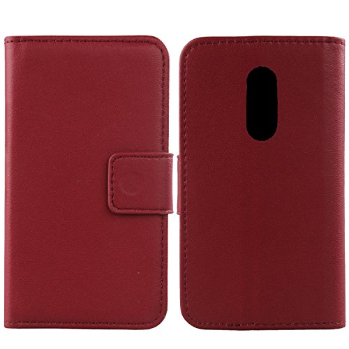 Gukas Design Echt Leder Tasche Für TP-LINK Neffos X1 MAX 5.5" Hülle Lederhülle Handyhülle Handy Flip Brieftasche mit Kartenfächer Schutz Protektiv Genuine Premium Case Cover Etui Skin (Dark Rot) von Gukas