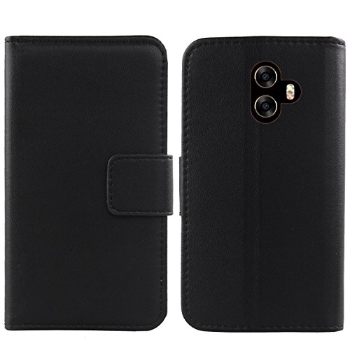 Gukas Design Echt Leder Tasche Für Ulefone S7 / S7 Pro 5.0" Hülle Lederhülle Handyhülle Handy Flip Brieftasche mit Kartenfächer Schutz Protektiv Genuine Premium Case Cover Etui Skin (Schwarz) von Gukas