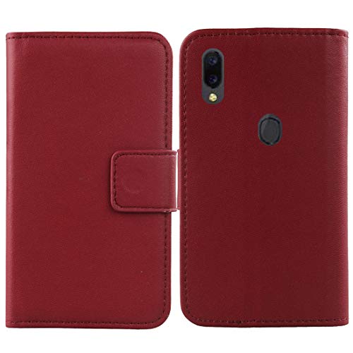 Gukas Design Echt Leder Tasche Für Umidigi A3 5.5" Hülle Lederhülle Handyhülle Handy Flip Brieftasche mit Kartenfächer Schutz Protektiv Genuine Premium Case Cover Etui Skin (Dark Rot) von Gukas