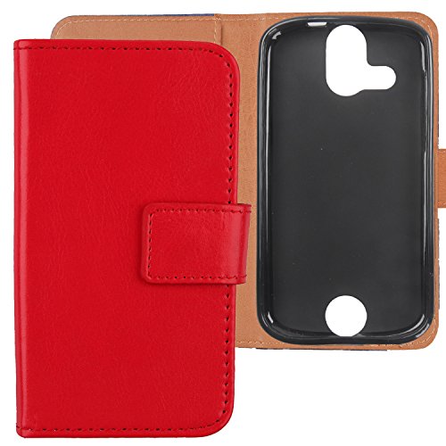 Gukas Design PU Flip Leder Tasche Hülle Brieftasche mit Kartenfächer Protektiv Case Cover Schutz Handytasche Etui Skin Für Acer Liquid E2 Duo V370 (Farbe: Rot) von Gukas