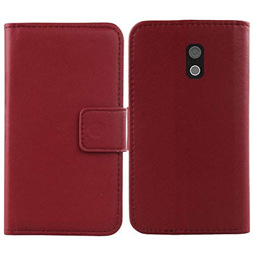 Gukas Echt Leder Tasche Für Cat S42 / S42 H+ 5.5" TPU Silikon Hülle Handy Flip Lederhülle Handyhülle Brieftasche Kartenfächer Schutz Premium Case Cover Etui (Dark Rot) von Gukas