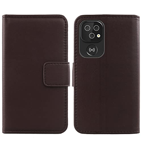 Gukas Echt Leder Tasche Für Doro 8100/8110 / 8100 Plus 6.1" Hülle Handy Flip Lederhülle Handyhülle Brieftasche Kartenfächer Schutz Premium Case Cover Etui (Dark Braun) von Gukas