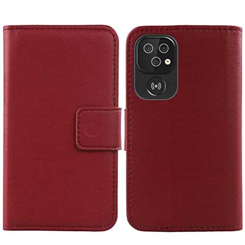 Gukas Echt Leder Tasche Für Doro 8100/8110 / 8100 Plus 6.1" Hülle Handy Flip Lederhülle Handyhülle Brieftasche Kartenfächer Schutz Premium Case Cover Etui (Dark Rot) von Gukas