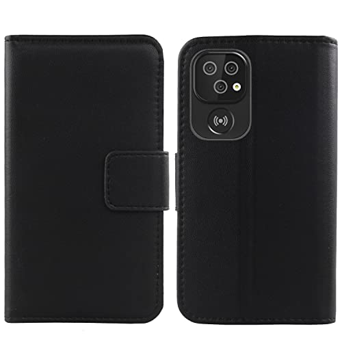 Gukas Echt Leder Tasche Für Doro 8100/8110 / 8100 Plus 6.1" Hülle Handy Flip Lederhülle Handyhülle Brieftasche Kartenfächer Schutz Premium Case Cover Etui (Schwarz) von Gukas