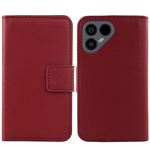 Gukas Echt Leder Tasche Für Fairphone 4 6.3" Hülle Handy Flip Lederhülle Handyhülle Brieftasche Kartenfächer Schutz Premium Case Cover Etui (Dark Rot) von Gukas