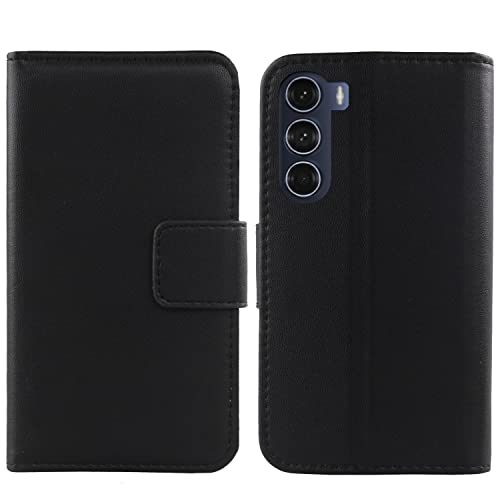 Gukas Echt Leder Tasche Für Motorola Moto G200 5G 6.8" TPU Silikon Hülle Handy Flip Lederhülle Handyhülle Brieftasche Kartenfächer Schutz Premium Case Cover Etui (Schwarz) von Gukas