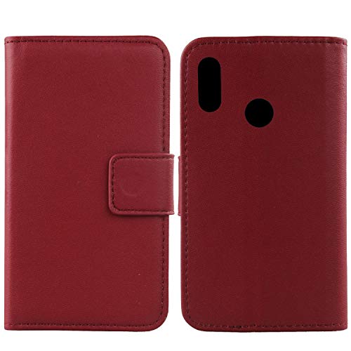 Gukas Echt Leder Tasche Für Motorola Moto One / P30 Play 5.9" Hülle Lederhülle Handyhülle Handy Flip Brieftasche mit Kartenfächer Schutz Protektiv Genuine Premium Case Cover Etui (Dark Rot) von Gukas