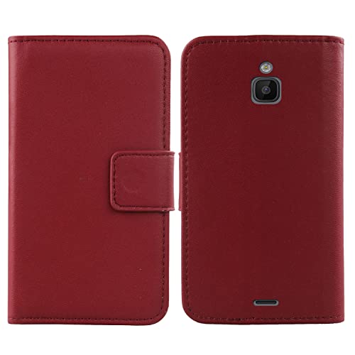 Gukas Echt Leder Tasche Für Nokia 6300 4G 2.4" TPU Silikon Hülle Handy Flip Lederhülle Handyhülle Brieftasche Kartenfächer Schutz Premium Case Cover Etui (Dark Rot) von Gukas