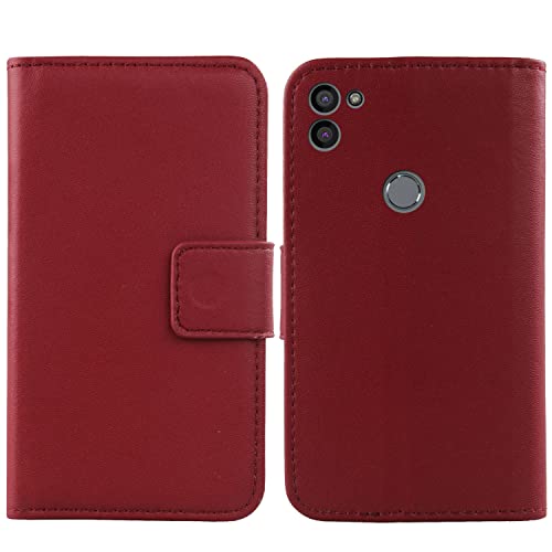 Gukas Echt Leder Tasche TPU Silikon Schale Für Gigaset GS5 6.3" Hülle Handy Flip Lederhülle Handyhülle Brieftasche Kartenfächer Schutz Premium Case Cover Etui (Dark Rot) von Gukas