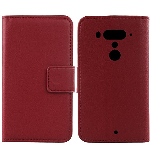 Gukas Flip Echt Leder Tasche Cover Schutzhülle Für HTC U12 Plus/HTC U12+ Hülle Lederhülle Handy Genuine Premium Case (Dark Rot) von Gukas