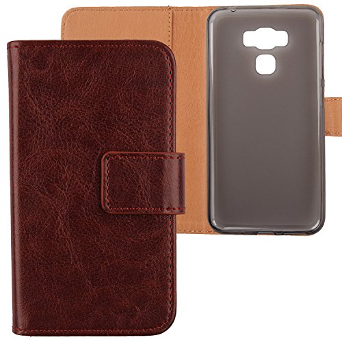 Gukas PU Leder Tasche Hülle Für Asus Zenfone 3 Max ZC553KL 5.5" Handy Flip Design Brieftasche mit Karten Slots Schutz Protektiv Case Cover Etui Skin (Farbe: Braun) von Gukas