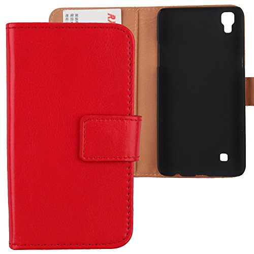 Gukas PU Leder Tasche Hülle Für LG K220 X Power 5.3" Handy Flip Design Brieftasche mit Kartenfächer Schutz Protektiv Case Cover Etui Skin Shell (Farbe: Rot) von Gukas