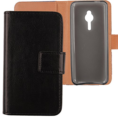Gukas PU Leder Tasche Hülle Für Nokia Lumia 230 2.8" Handy Flip Design Brieftasche mit Karten Slots Schutz Protektiv Case Cover Etui Ski (Farbe: Schwarz) von Gukas