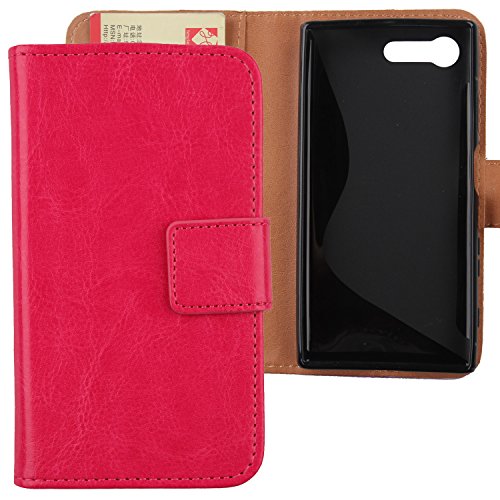 Gukas PU Leder Tasche Hülle Für Sony Xperia X Compact F5321 4.6" Handy Flip Design Brieftasche mit Karten Slots Schutz Protektiv Case Cover Etui Skin (Farbe: Rosa) von Gukas