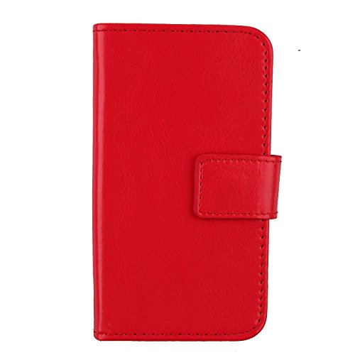 Gukas PU Leder Tasche Hülle Für Wiko Pulp 4G 5" Handy Flip Design Brieftasche mit Kartenfächer Schutz Protektiv Case Cover Etui Skin Shell (Farbe: Rot) von Gukas