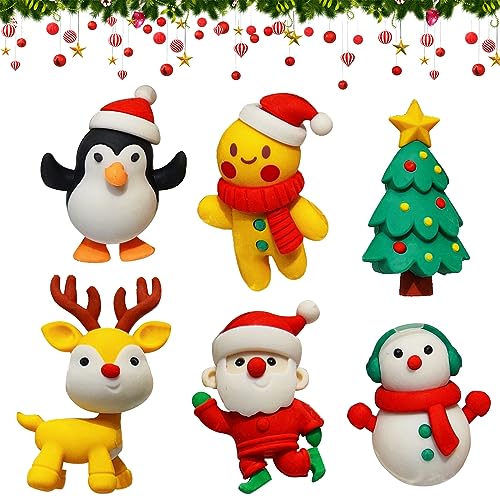 6 Stück Weihnachten Radiergummi-Set, Neuheit Cartoon Bleistift Radiergummis, niedlich Puzzle Radiergummis Set, kreative niedliche Schreibwaren Gummi Radiergummis Set für Party Favors, Spiele Preise von Gukasxi