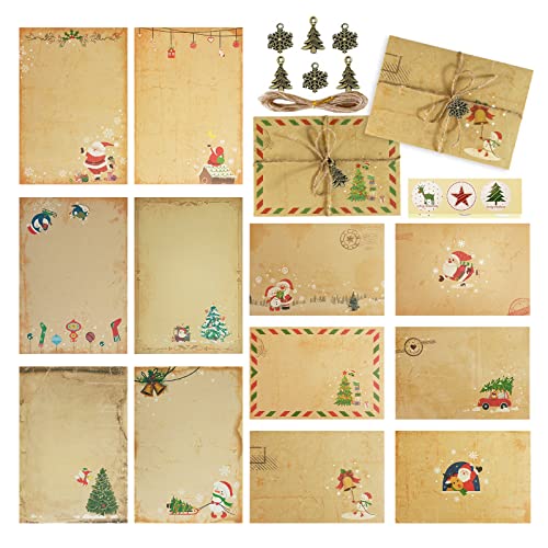 90 pack Vintage, Weihnachten Briefpapier Mit Umschlag, Briefpapier,Kraftpapier Vintage Briefpapier Schreibpapier für Briefpapier Liniert Weihnachten Hochzeits Einladung Grußkarten Crafting von Gukasxi