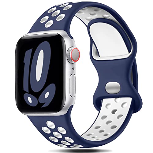 Gulemfy Kompatibel mit Apple Watch Armband - Sportarmband 38mm 40mm 41mm, Atmungsaktiv Silikon Armband für iWatch Series Ultra SE/8/7/6/5/4/3/2/1 Herren Damen - Mitternachtsblau/Weiß von Gulemfy