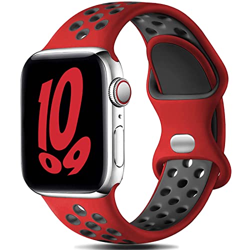 Gulemfy Kompatibel mit Apple Watch Armband - Sportarmband 38mm 40mm 41mm, Atmungsaktiv Silikon Armband für iWatch Series Ultra SE/8/7/6/5/4/3/2/1 Herren Damen - Rot/Schwarz von Gulemfy