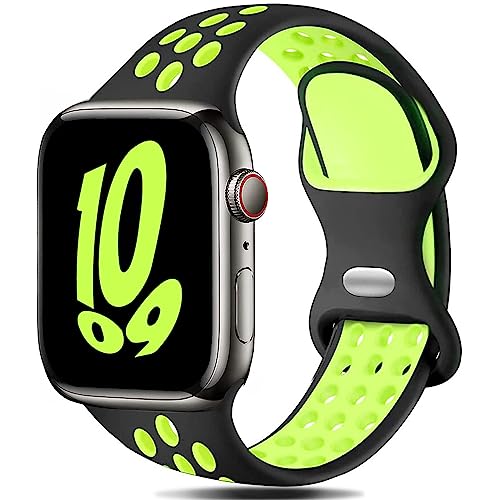 Gulemfy Kompatibel mit Apple Watch Armband - Sportarmband 38mm 40mm 41mm, Atmungsaktiv Silikon Armband für iWatch Series Ultra SE/8/7/6/5/4/3/2/1 Herren Damen - Schwarz/Grün von Gulemfy