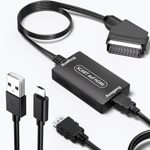 Gulemfy Scart auf HDMI Adapter, Männlicher Adapter Scart auf HDMI, 720P/1080P Video Audio Konverter mit HDMI Kabel und USB Netzkabel für PS3 DVD Xbox STB Sky von Gulemfy