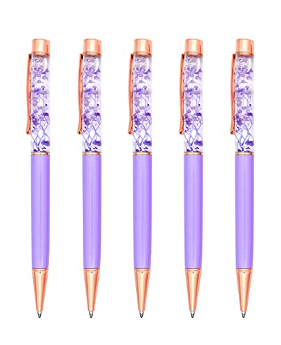 Gullor 5 Stück Floral Kugelschreiber Metall Blume Stift Dynamisch Liquid Flower Pen Schwarz Tinte Hellviolett von Gullor