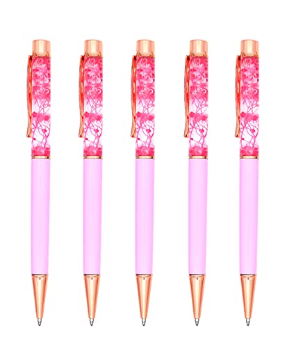 Gullor 5 Stück Floral Kugelschreiber Metall Blume Stift Dynamisch Liquid Flower Pen Schwarz Tinte Pink von Gullor