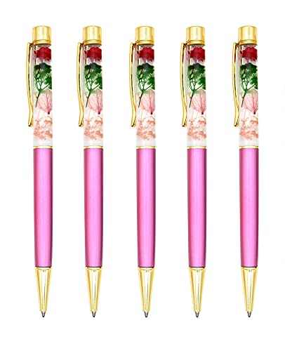 Gullor 5 Stück Flüssigkugelschreiber mit Blumenmuster als Geschenk, ausgefallenes Metall, einzigartiges Blumen-Set für Schreibtischzubehör, hellviolett von Gullor
