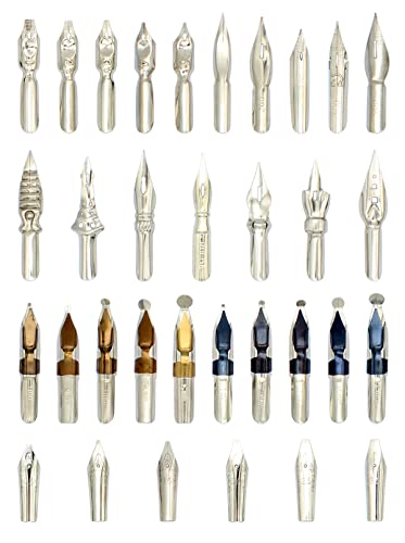 Gullor A Bunch of Nibs for Comic Dip Pen, Assorted Calligraphy Dip Pen Nibs, Various Sizes and Shapes, 33 Nibs in Box von Gullor