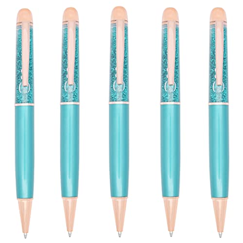 Gullor Buntes Goldpulver Treibsand einziehbarer Kugelschreiber, Bling Dynamic Floating Liquid Sand Glitter Pen, 5 Stück, Grün von Gullor